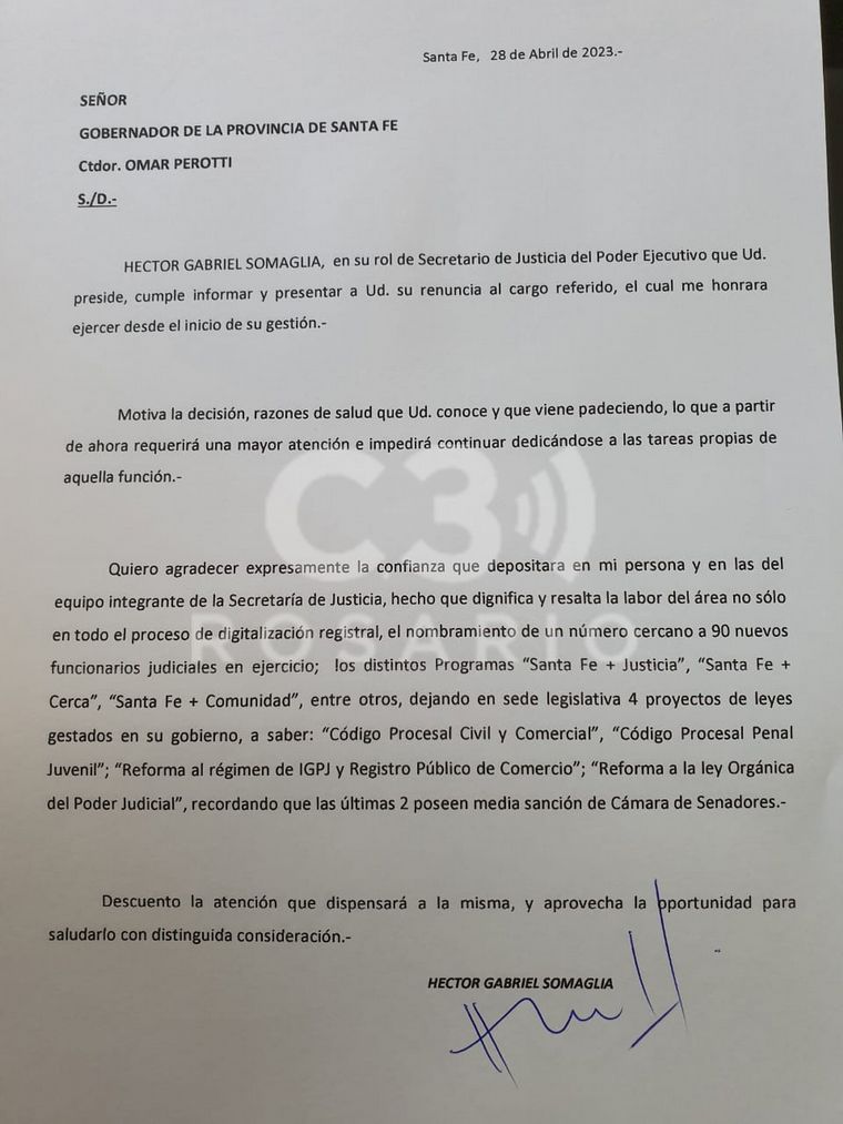 La renuncia del secretario de Justicia.