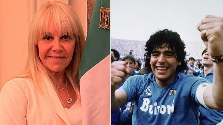 FOTO: Claudia Villafañe recordó a Diego Maradona en el título del Napoli
